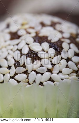 Dried Fruit And Nuts Candy. Sprinkled With Sesame Seeds. Made At Home In Isolation During The Epidem