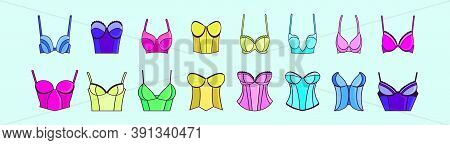 Set Of Bustier Modern Cartoon Icon Design Template With Various Models. Vector Illustration Isolated