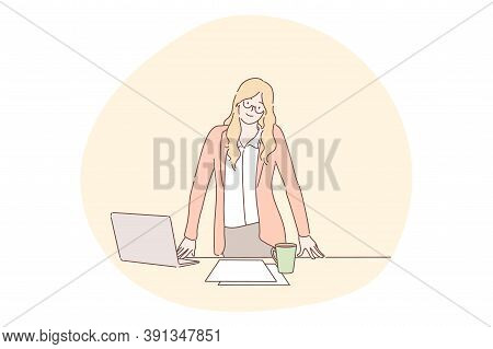 Business, Posture, Greeting, Management Concept. Secretary Businesswoman Employee Clerk Manager Chie
