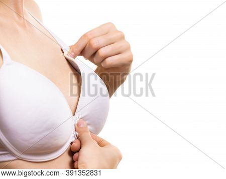 Female Wearing Too Big Bra