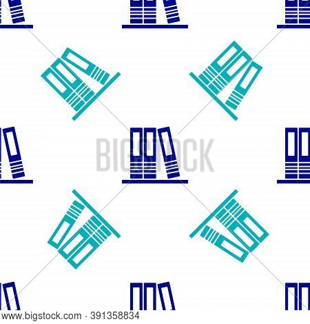 Blue Office Folders With Papers And Documents Icon Isolated Seamless Pattern On White Background. Of