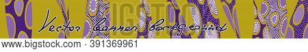 Abstract Festive Doodle Style Full Banner Template. Purple Spots And White Dots On Khaki Color Backg