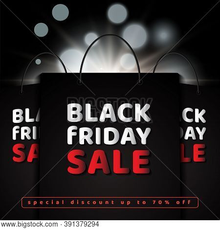 Black Friday Sale With Shopping Bag And Lighting Effect