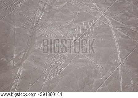 Aerial View Of Nazca Geoglyph The Condor. Nazca, Peru.