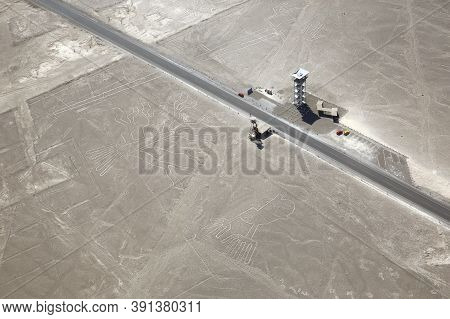 Aerial View Of Nazca Geoglyphs The Tree And Hands. Nazca, Peru.