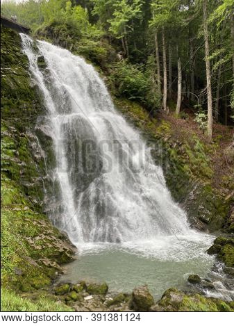 Giessbach Falls In The Eponymous Nature Park And Over Lake Brienz - Canton Of Bern, Switzerland
