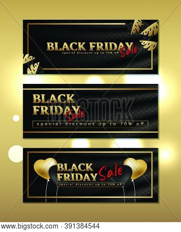 Luxury Banner Black Friday On Silk With Gold Frame