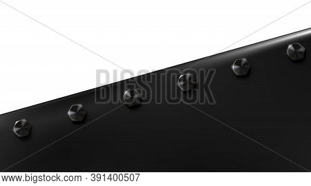 Technological Background From Sheet Painted Metal Or Plastic Bolted. Black Realistic Metallic Bluing