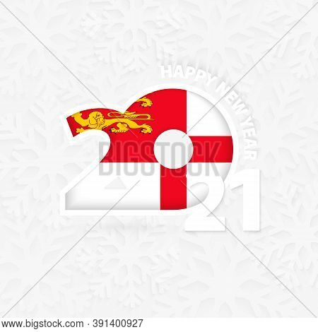 Happy New Year 2021 For Sark On Snowflake Background. Greeting Sark With New 2021 Year.