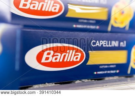 Tyumen, Russia-october 11, 2020: Barilla Pasta On The Shelves Of The Hypermarket. The Company Was Fo