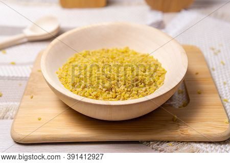Raw Bulgur Close Up. Concept Of Agriculture. Grains Of Bulgur Wheat