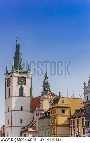 Colorful Houses And Tower Of The All Saints Church In Litomerice, Czech Republic