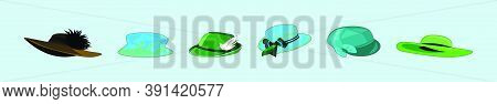 Set Of Women Hat Cartoon Icon Design Template With Various Models. Vector Illustration Isolated On B