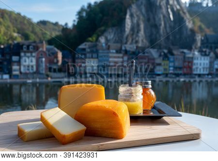 Cheese Collection, Belgian Abbey Cheeses Made With Brown Trappist Beer And Fine Herbs And View On Ma