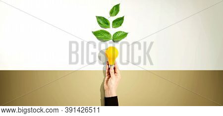 Person Holding A Light Bulbs With Green Leaves