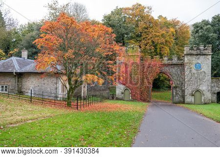 The Gatehouse At Stourhead Gardens Is Surrounded By The Autumn Colours