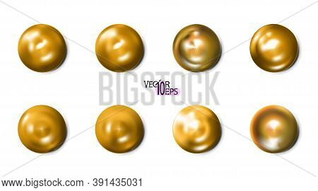 Realistic Golden Construction Rivets, Gold Set Heads Isolated On White Background. Shiny Caps. In Su