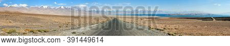 Pamir Highway Or Pamirskij Trakt, Pamir Mountains And Karakul Lake In Tajikistan. Landscape Around P