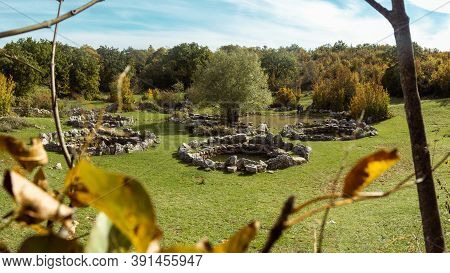 Ancient Roman Rajcica Wells Located In The Countryside Of Croatia, 40 Km Away From Split. Round Ston