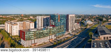 Riga, Latvia. August 20, 2020. Aerial View Of Riga Above Jauna Teika New District By The Vef Castle.