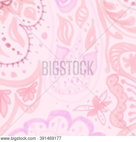 Sweet Ethnic Flower Design. Persian Background. Kids Bohemian Fashion. Batik Wallpaper. Folk Flowers