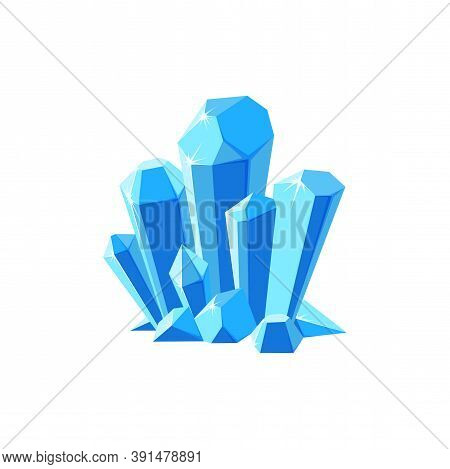 Ice Crystals Or Gem Stones. Shimmering Crystal Druse Made Of Blue Mineral Isolated In White Backgrou