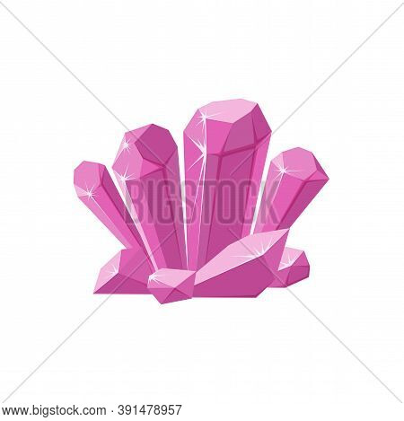 Pink Crystals Or Gemstones. Shimmering Crystal Druse Made Of Amethyst Isolated In White Background. 