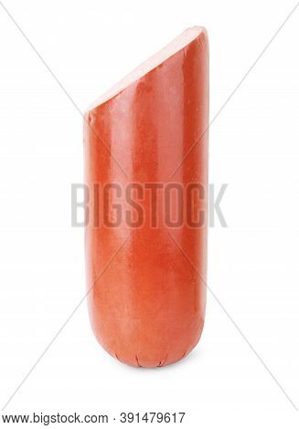 Italian Sausage. Tasty Dried Sausage, Close-up, Isolated On White Background.