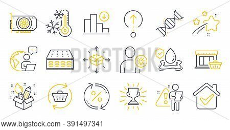 Set Of Business Icons, Such As Chemistry Dna, Mattress, Freezing Symbols. User Idea, Refresh Cart, F
