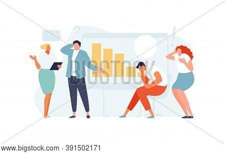 Panicked Business People. Business Losses, Falling Sales, And Financial Crisis. Economic Downturn