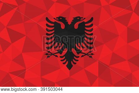 Low Poly Albania Flag Vector Illustration. Triangular Albanian Flag Graphic. Albania Country Flag Is
