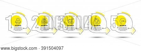 Loyalty Card, 24 Hours And Pet Tags Line Icons Set. Timeline Process Infograph. Winner Podium Sign. 