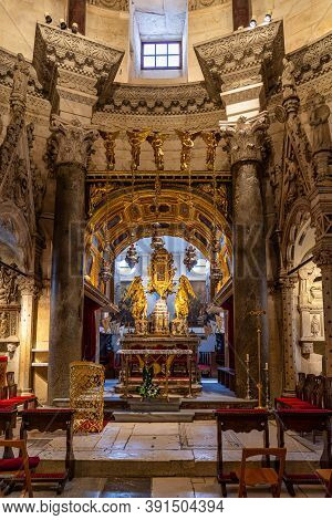 Split, Croatia - Jun 22, 2020: The Interior Of The Ancient Cathedral Of Saint Domnius In The Dioclet