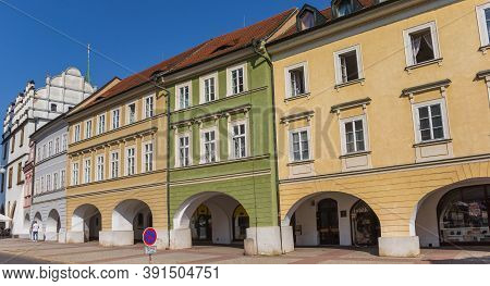 Litomerice, Czech Republic - September 12, 2020: Panorama Of Colorful Houses In The Historic Center 
