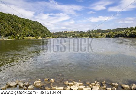 Waterside Scenery Around Passau, A Town In Lower Bavaria In Germany At Summer Time