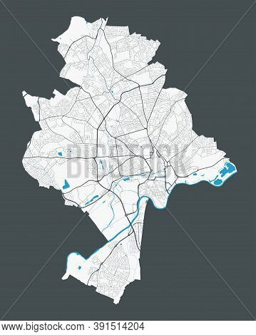 Nottingham Map. Detailed Map Of Nottingham City Administrative Area. Cityscape Panorama. Royalty Fre