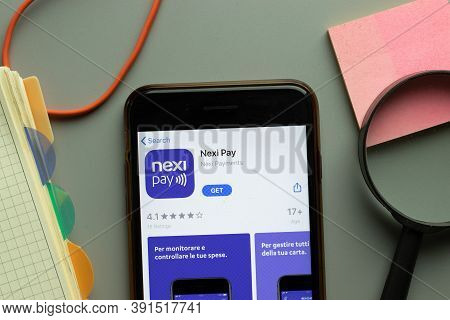 New York, Usa - 26 October 2020: Nexi Pay Mobile App Logo On Phone Screen Close Up, Illustrative Edi