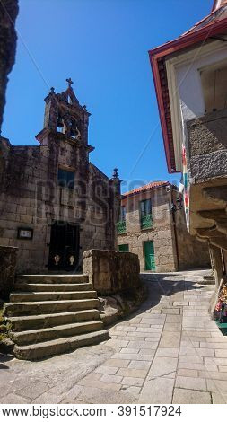 View On The Narrow Strees Of Coastal Village Combarro In Galicia, Spain