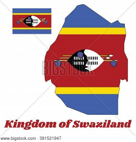 Map Outline And Flag Of Swaziland, A Horizontal Triband Of Blue, Yellow And Red With The Large Black