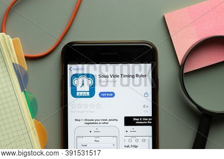 New York, Usa - 26 October 2020: Sous Vide Timing Ruler Mobile App Logo On Phone Screen Close Up, Il