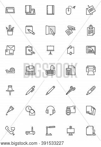 Office Supplies Line Icons Set. Linear Style Symbols Collection, Outline Signs Pack. Vector Graphics