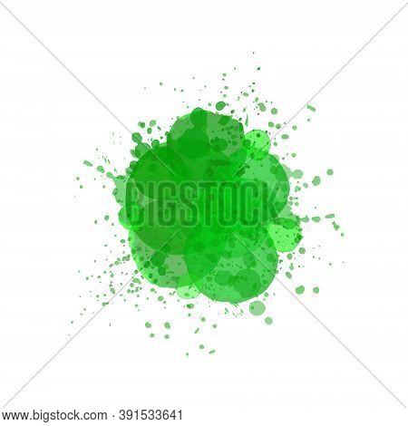 Watercolor Splash Effect Background. Green Brush Strokes, Splash, Drops. Design Element For Greeting