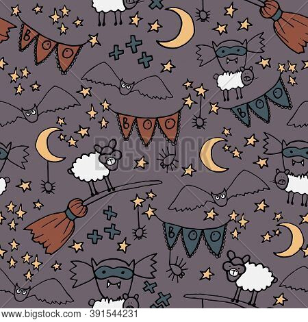 Halloween Illustration Vector Collection. Cute Clip Art Set In Spooky Theme. Autumn October Holiday 