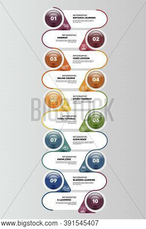Infographic E-learning Template. Icons In Different Colors. Include Distance Learning, E-learning, B