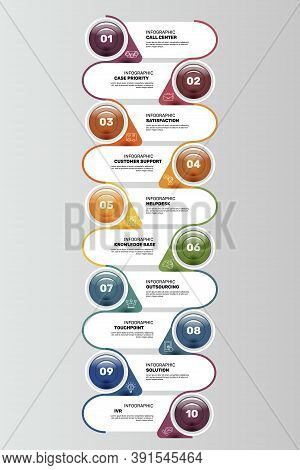 Infographic Customer Service Template. Icons In Different Colors. Include Ivr, Solution, Touchpoint,