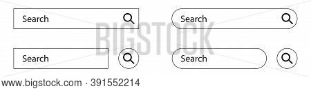 Search Bar Box Set On White Background. Isolated Search Field With Loupe Icon. Blank Template For We