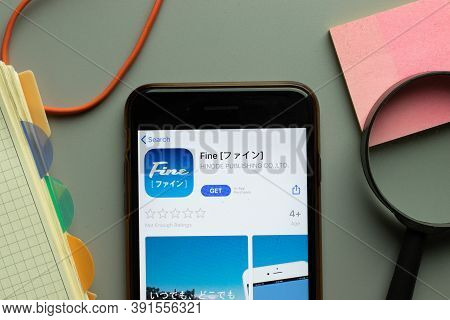 New York, Usa - 26 October 2020: Fine Hinode Mobile App Logo On Phone Screen Close Up, Illustrative 