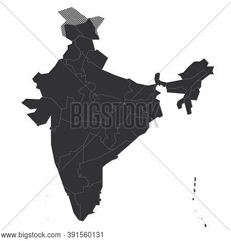 Blank Political Map Of India. Administrative Divisions - States And Union Territories. Simple Black 
