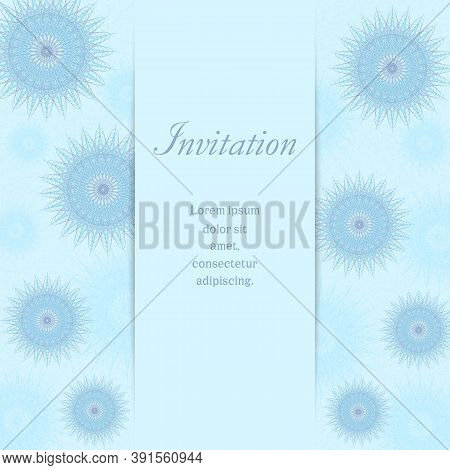 Elegant Invitation With Blue Snowflakes. Winter Template In Pastel Hues. Abstract Background. Vector