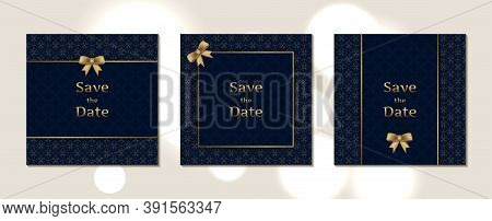 Luxury Wedding Invitation Cards Square Size With Pattern And Gold Frame